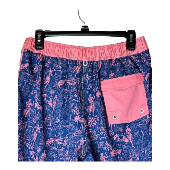 Johnnie O Swim Trunks Men Small‎ Blue Pink Honolulu Hawaii Tropical Surf Shorts - Picture 5 of 11